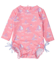 Load image into Gallery viewer, Pink Seas The Day LS One-Piece Rashguard by RuffleButts
