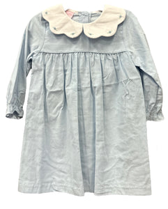 White Scalloped Collar Corduroy Dress by Petit Bebe