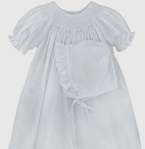 White Smocked Detail Dress by Petit Ami