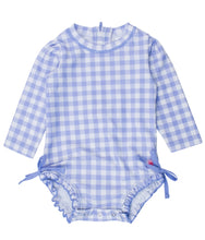 Load image into Gallery viewer, Blue Gingham LS One-Piece Rashguard by RuffleButts
