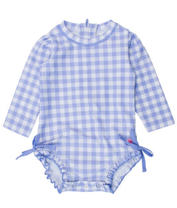 Blue Gingham LS One-Piece Rashguard by RuffleButts