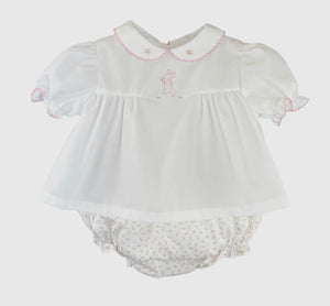 Floral Bunny Diaper Set with Bonnet by Petit Ami