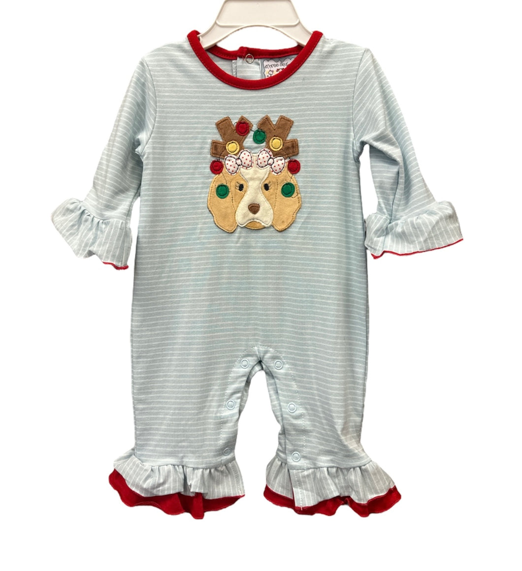 Christmas Puppy Girls Romper by Three Sisters