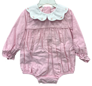 Pink Scalloped Collar Corduroy Bubble by Petit Bebe