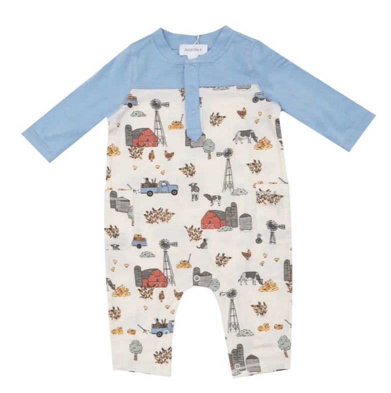 Blue Hay Farmer Romper by Angel Dear