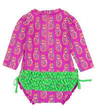 Load image into Gallery viewer, Neon Violet Pineapples LS One-Piece by RuffleButts
