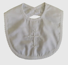 Load image into Gallery viewer, White Embroidered Cross Christening Bib (Scalloped Edge)
