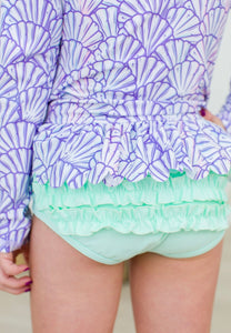 Magical Mermaid Scalloped LS Rashguard 2-piece Swimsuit by RuffleButts