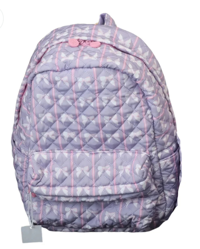 Striped Purple Bow Quilted Backpack by Hamner Hill