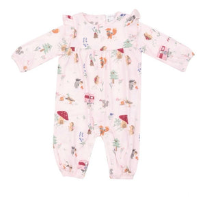 Cute Animal Campers Ruffle Sleeve Romper by Angel Dear