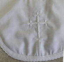 Load image into Gallery viewer, White Embroidered Cross Christening Bib (Scalloped Edge)
