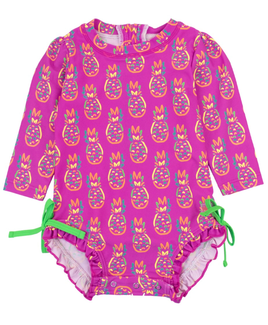 Neon Violet Pineapples LS One-Piece by RuffleButts