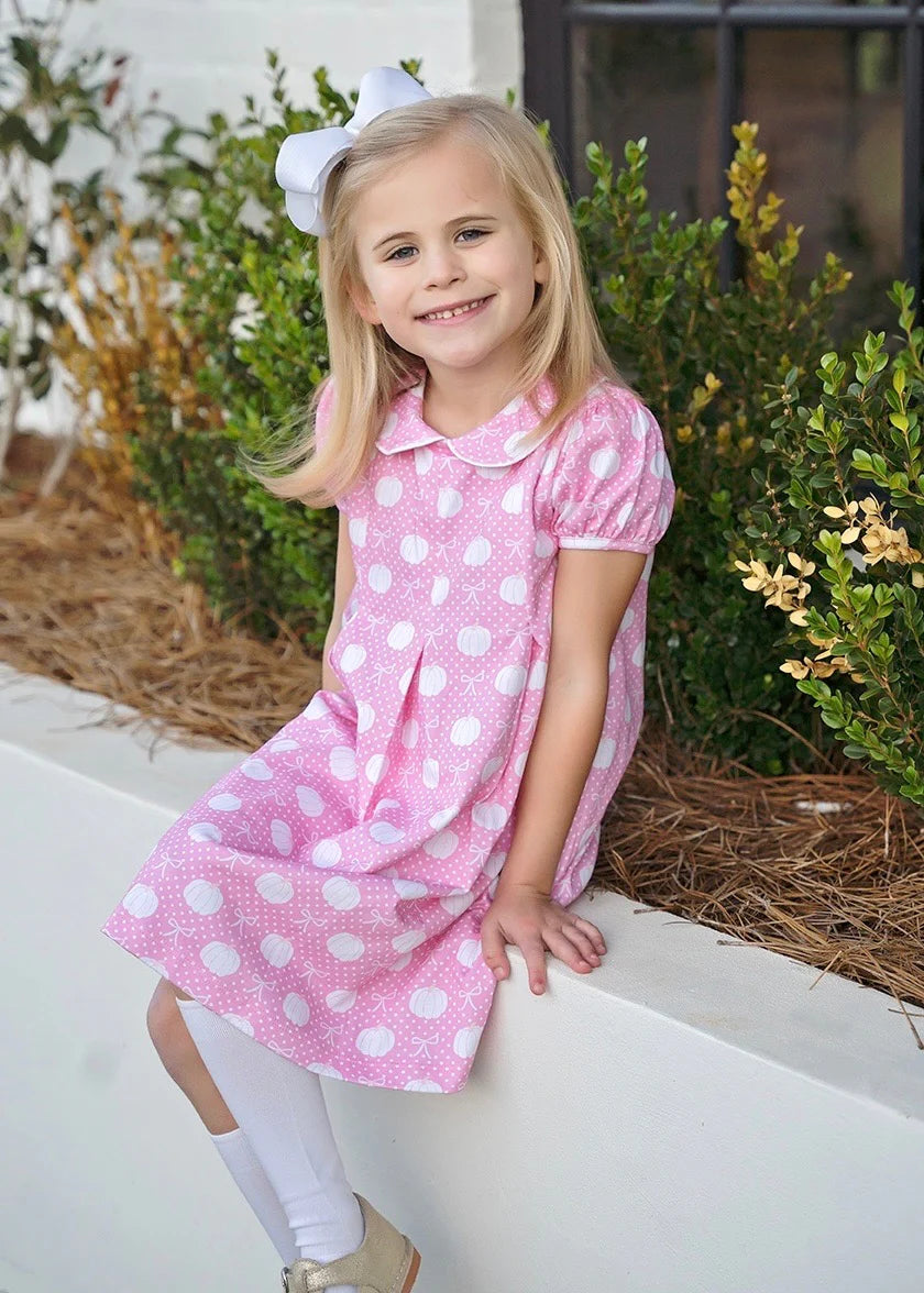 Pink Pumpkins Penny Pleat Dress by James & Lottie
