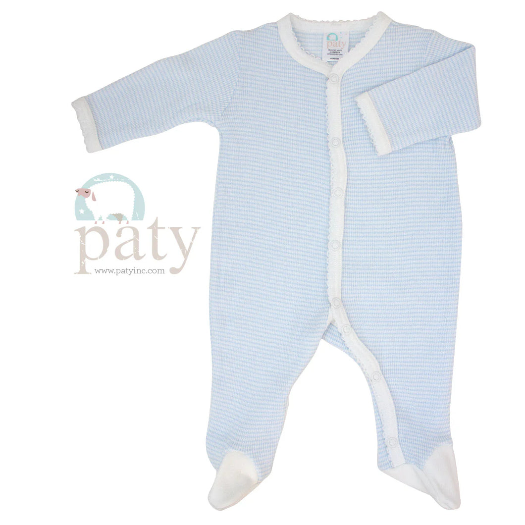 Blue/White Rib Knit Footie by Paty