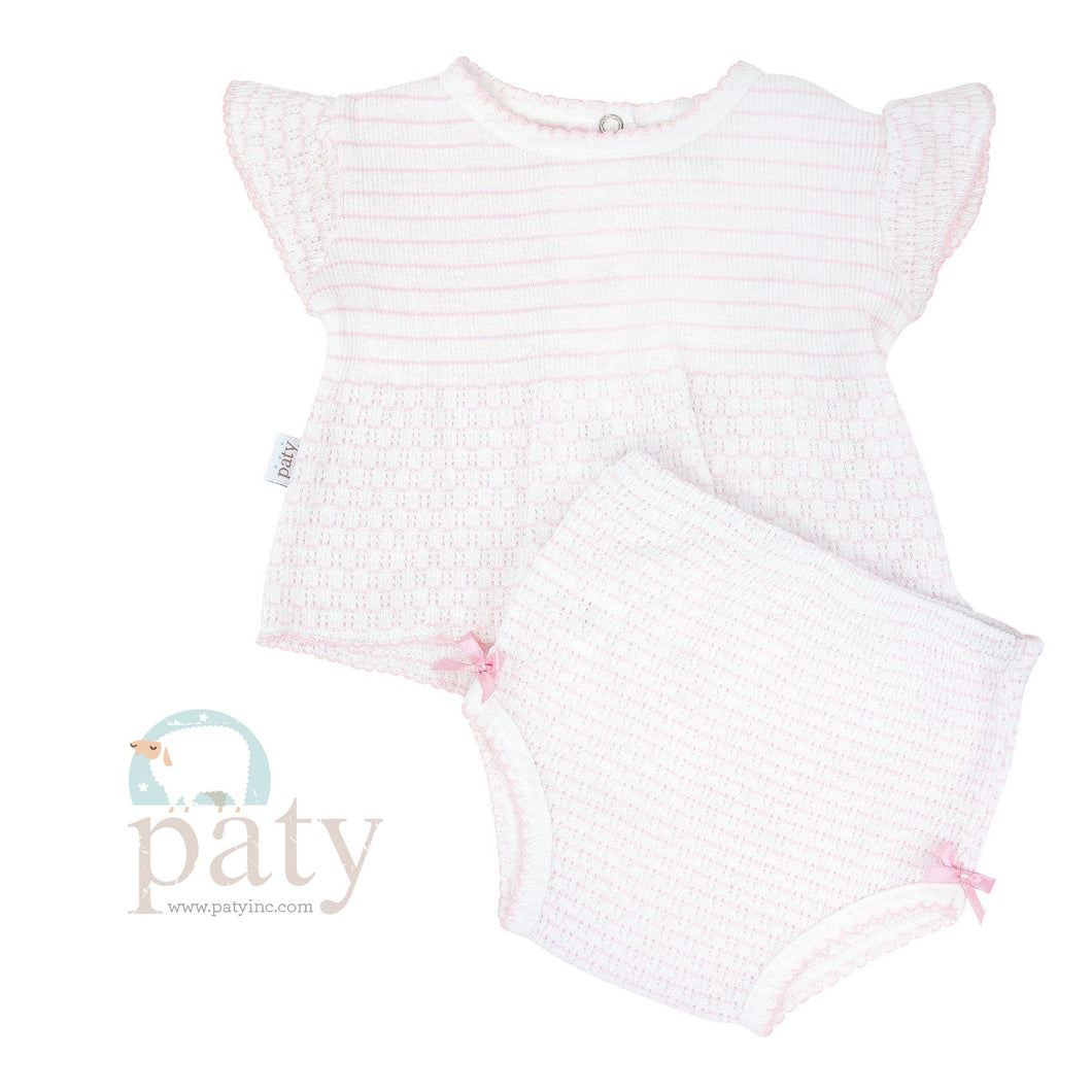 Pink Flutter Sleeve Pinstripe Diaper Set by Paty