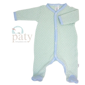 Mint/Blue Pima Trim Footie by Paty
