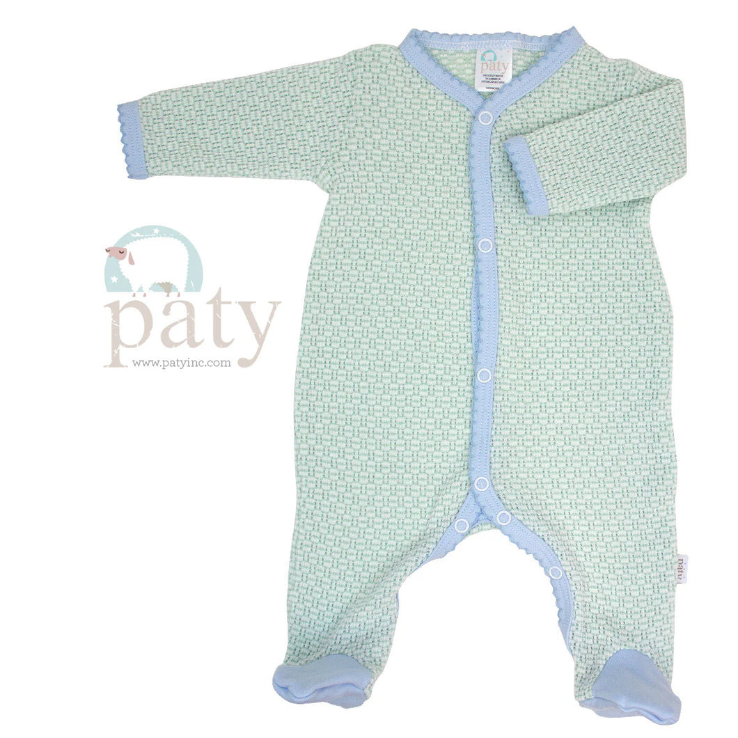 Mint/Blue Pima Trim Footie by Paty