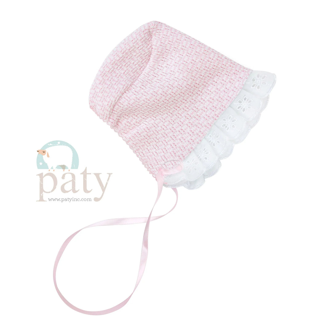 Pink Eyelet Ribbon Bonnet by Paty
