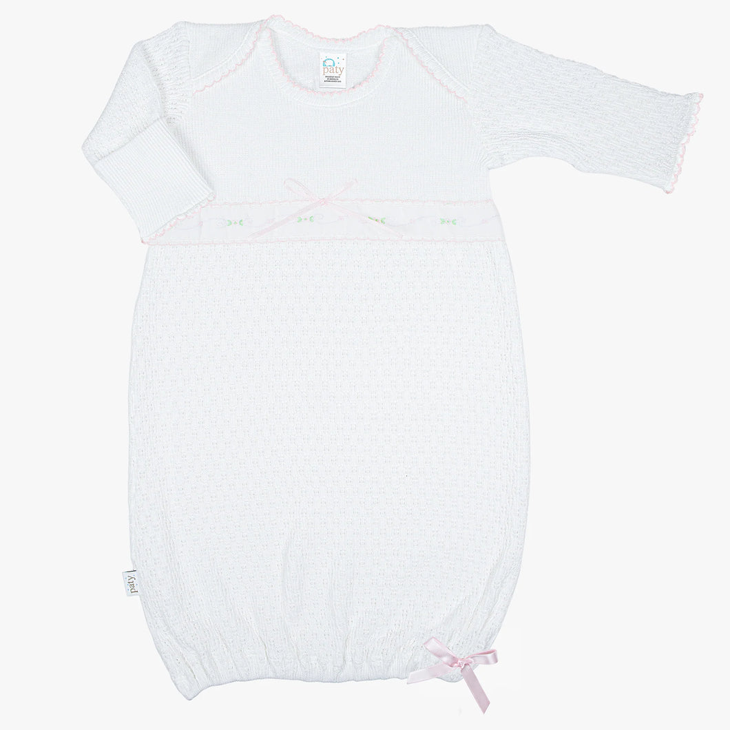 White w/ Pink Floral Trim Gown by Paty
