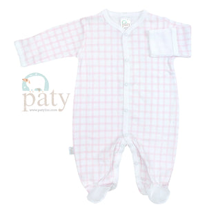Pink Gingham Pima Footie by Paty
