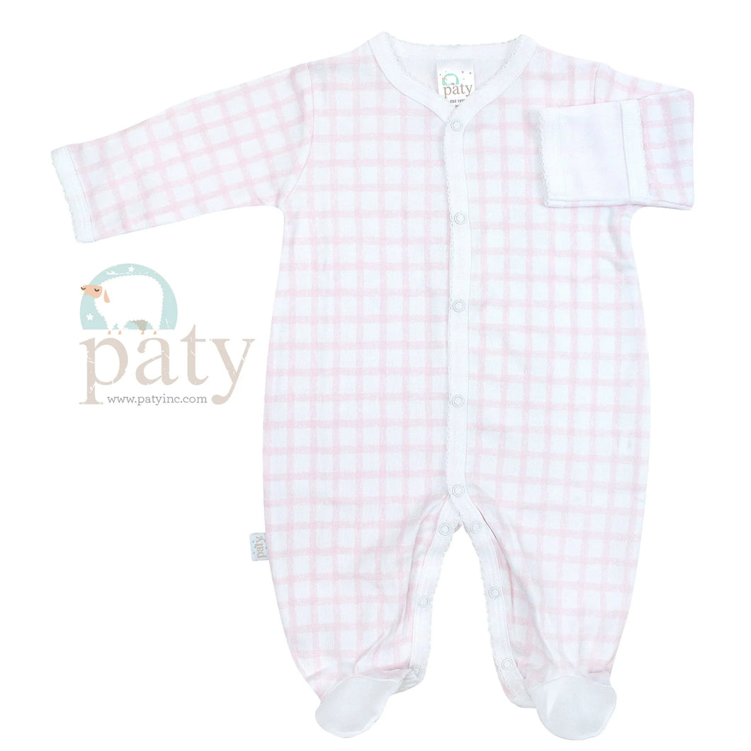 Pink Gingham Pima Footie by Paty