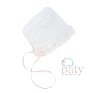 Pink Ribbon Bonnet w/ Floral Trim by Paty