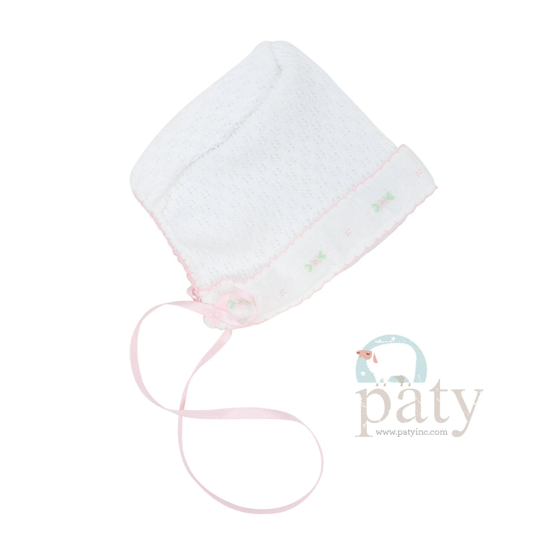 Pink Ribbon Bonnet w/ Floral Trim by Paty