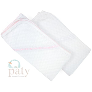White Receiving Blanket w/ Pink Eyelet Trim by Paty