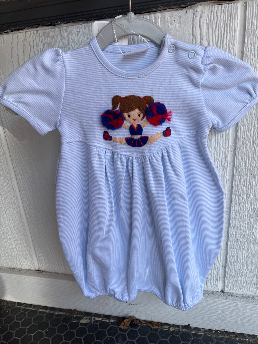 Powder Blue Striped Cheerleader Bubble Romper by Squiggles
