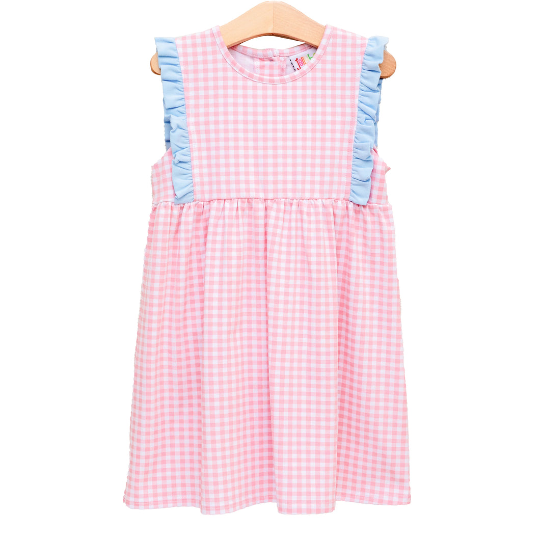Pink Gingham & Blue Ruffle Dress by Jellybean