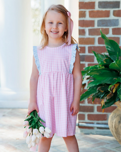Pink Gingham & Blue Ruffle Dress by Jellybean
