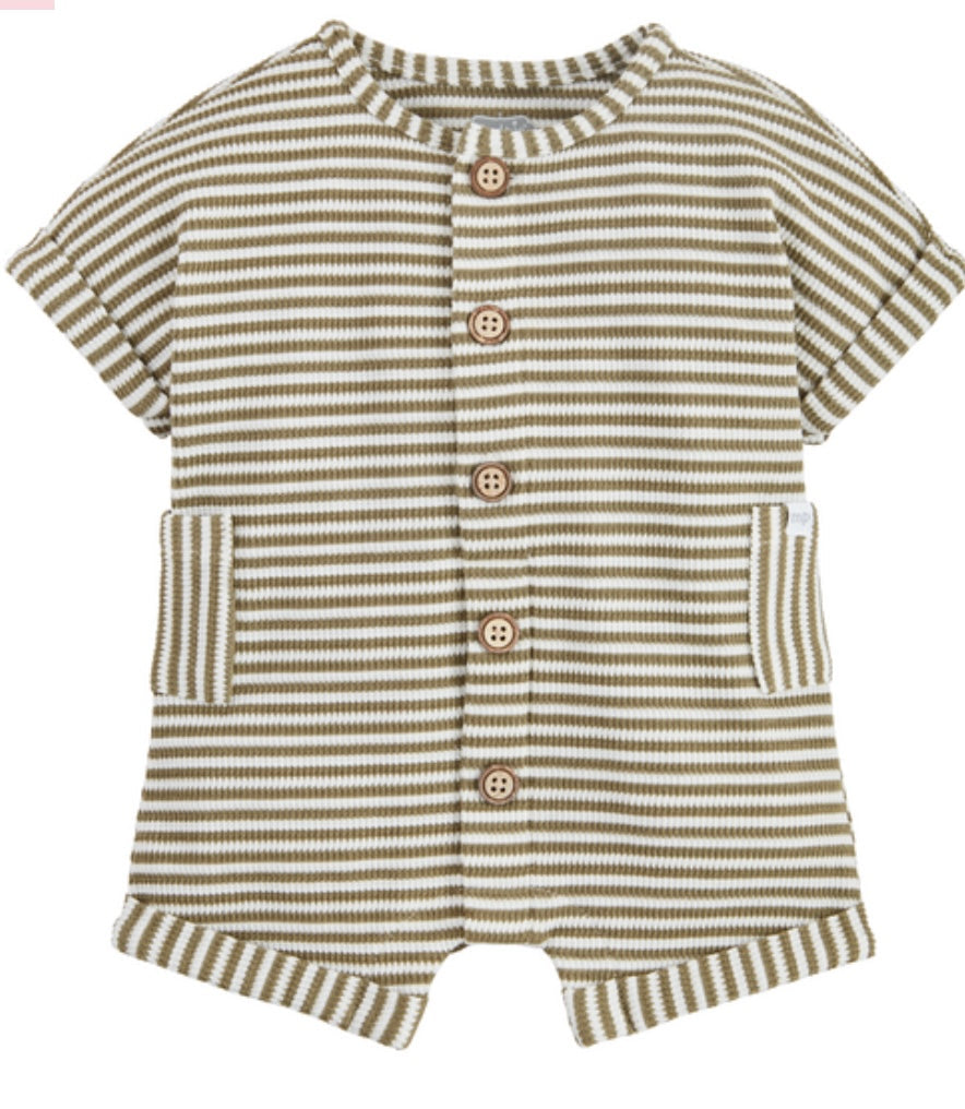 Green Stripe Waffle Romper by Mudpie