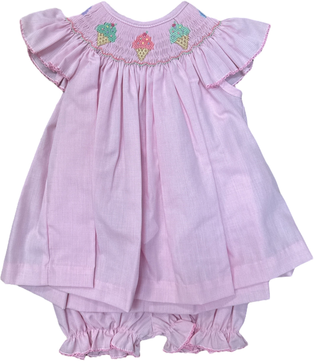 Pink Ice Cream Microcheck Bloomer Set by Petit Bebe