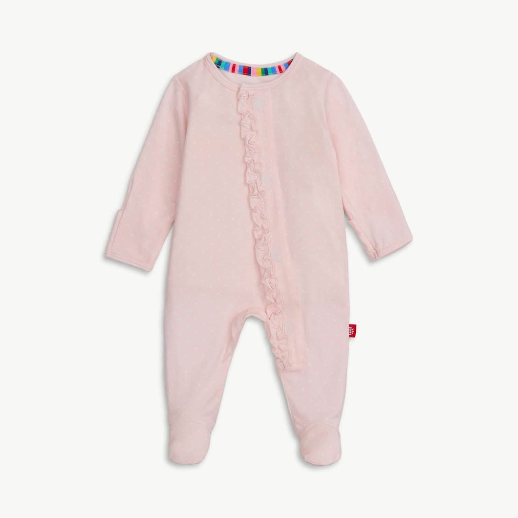 Pink Pin Dot Ruffle Footie by Magnetic Me