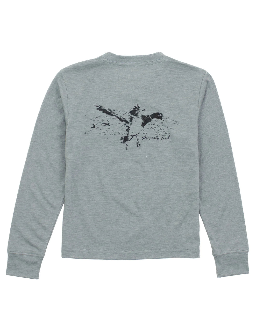 Boys Portland Pocket Tee LS Flying Mallard Moss Grey by Properly Tied