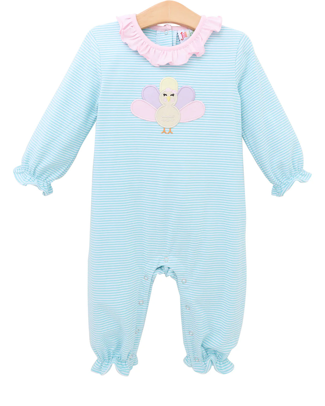 Pastel Turkey Ruffle Romper by Smock Candy