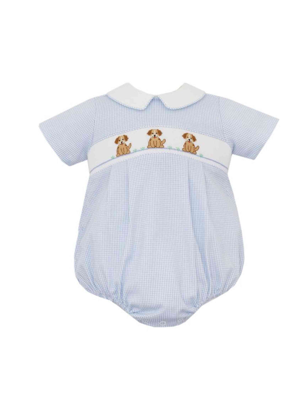 Blue Check Puppies SS Bubble by Petit Bebe