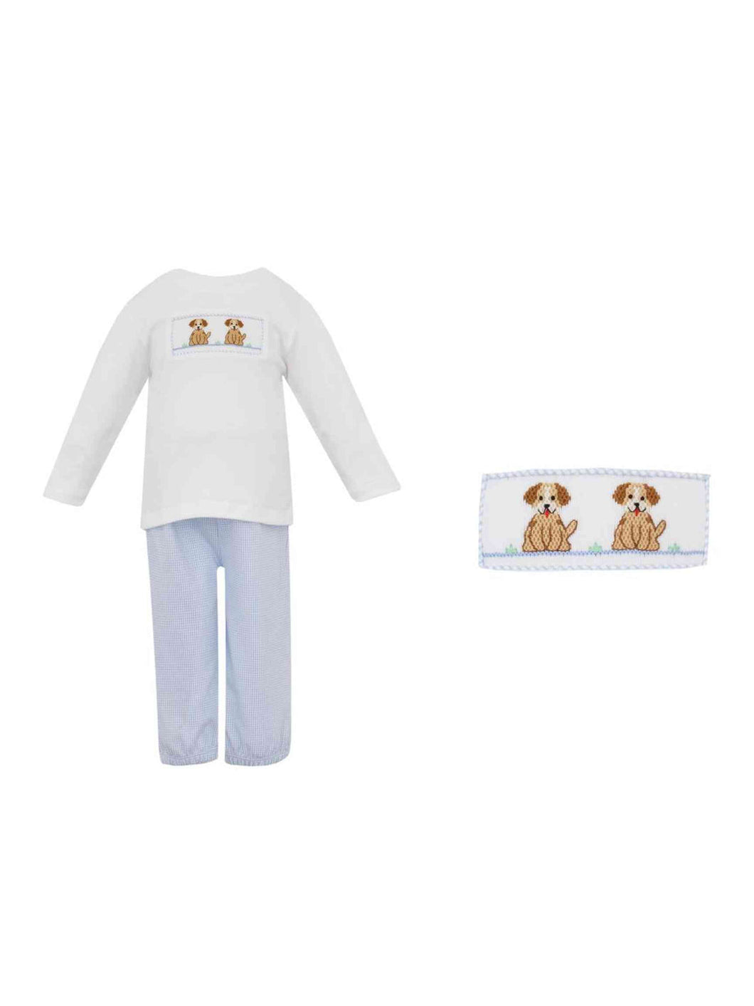 Blue Check Puppies Pant Set by Petit Bebe