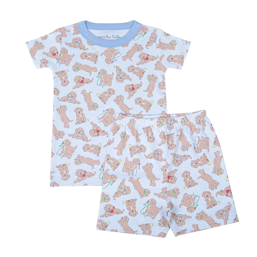 Golden Pup Blue Short PJs by Magnolia Baby