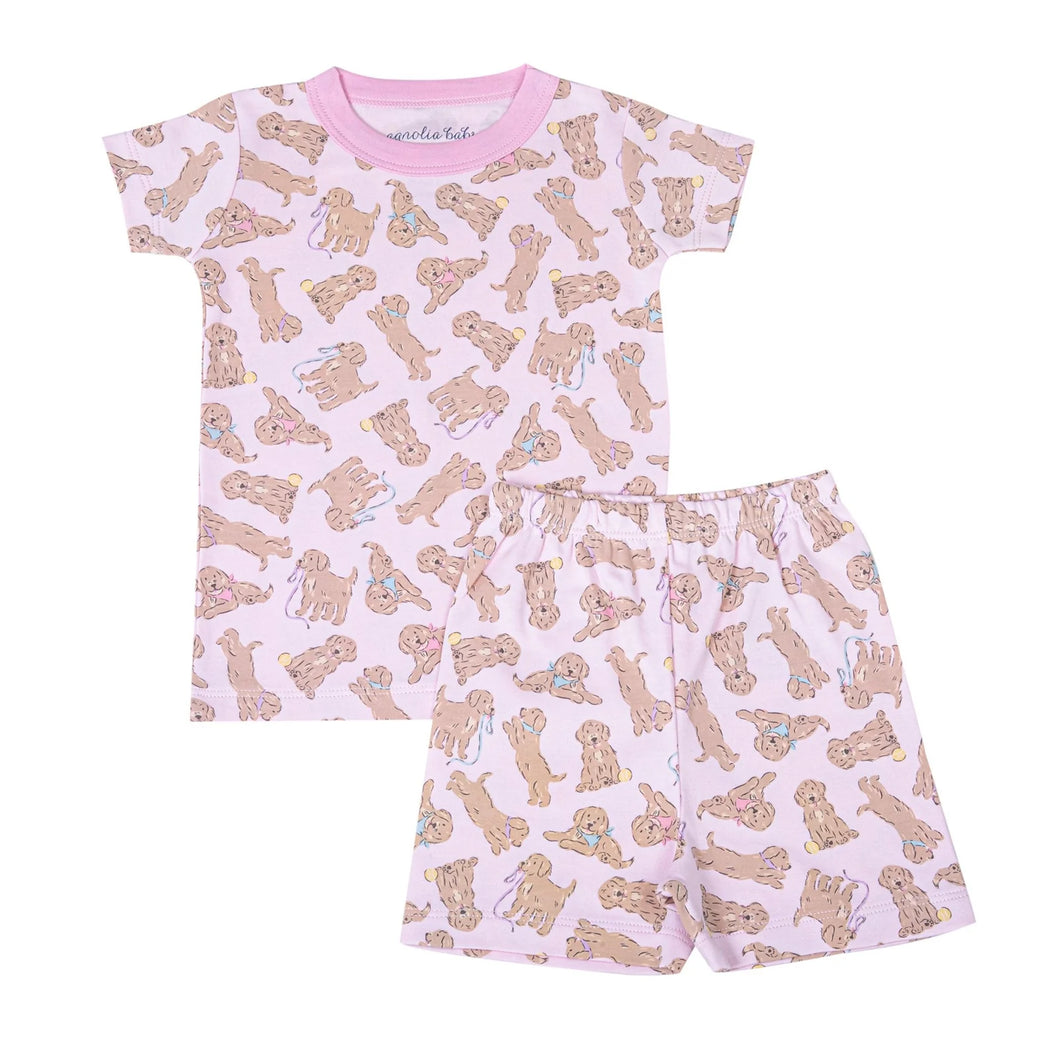 Golden Pup Pink Short PJs by Magnolia Baby