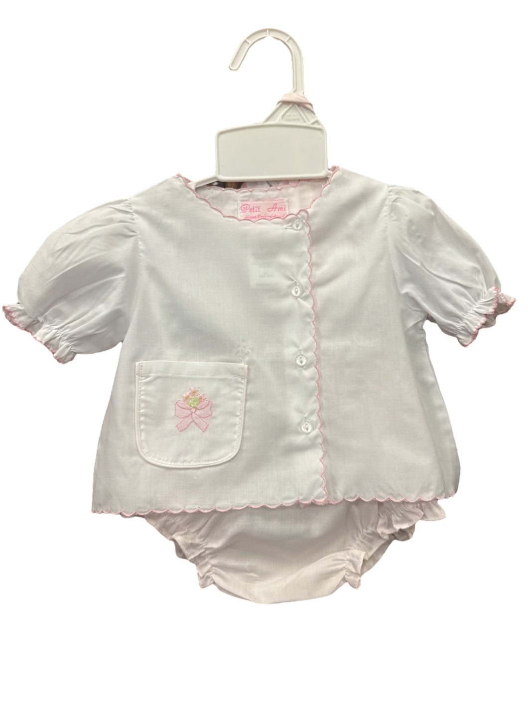 White & Pink Bow Pocket Bloomer Set by Petit Ami
