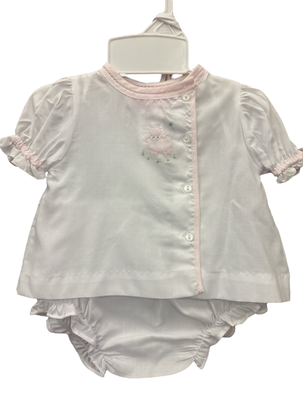 White & Pink Lamb Bloomer Set by Petit Ami