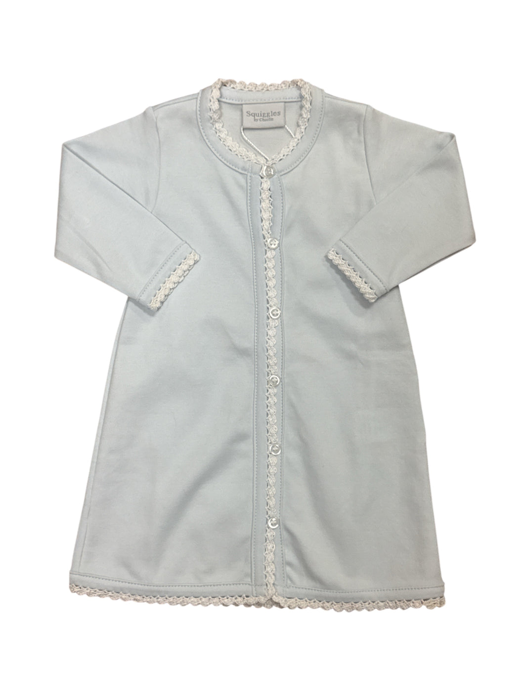 Blue & White Trim Button Down Gown by Squiggles