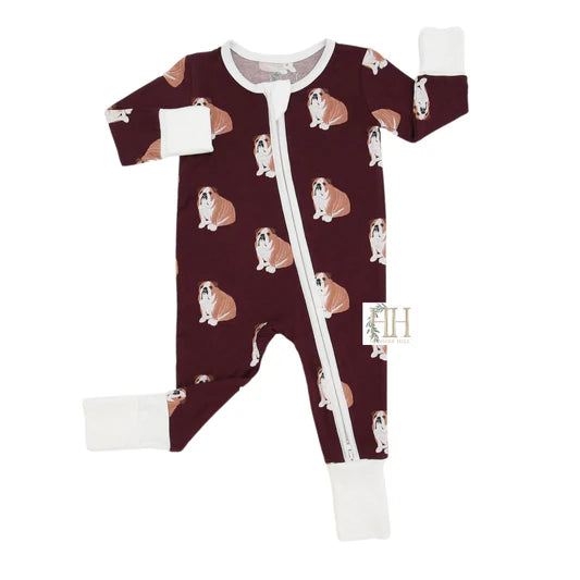 Maroon Bulldog Zipper Romper by Hamner Hill