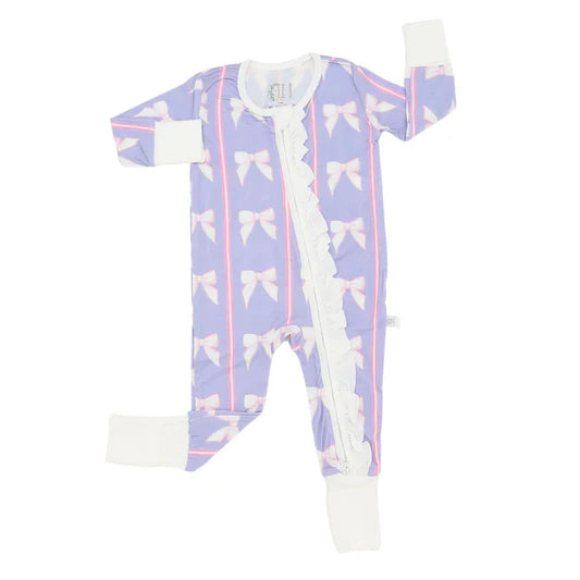 Purple Bow Double Zipper Romper by Hamner Hill