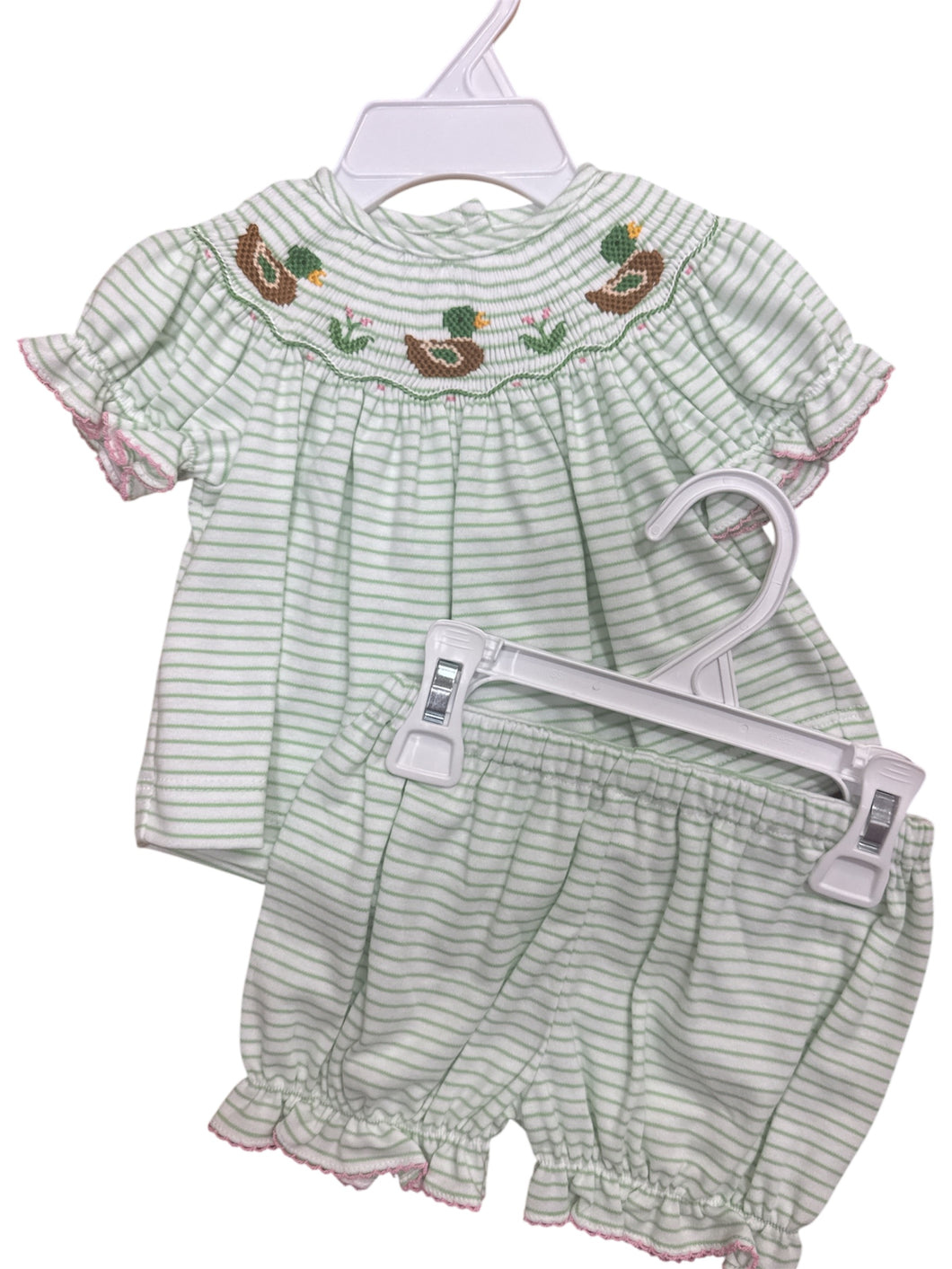 Mallard Duck Green Knit Stripe Bloomer Set by Petit Bebe