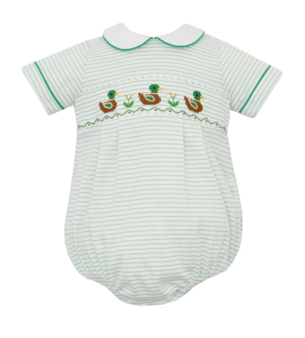 Mallard Ducks Green Knit Stripe Boys Bubble by Petit Bebe