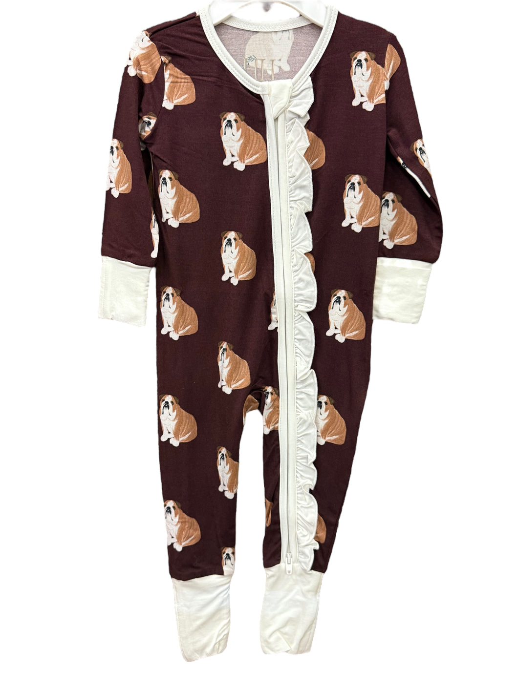 Girls Ruffle Maroon Bulldog Zipper Romper by Hamner Hill