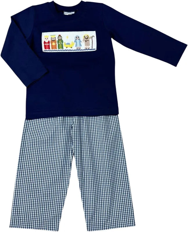 Nativity Smocked Boys Pant Set by Three Sisters