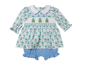 Christmas Tree Smocked Bloomer Set by Three Sisters